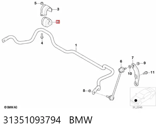 Bucha de estabilizador dianteiro 31351093794 BMW