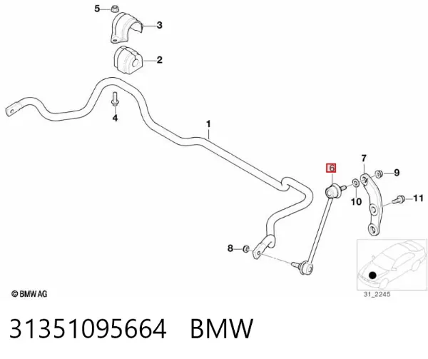 Montante de estabilizador dianteiro 31351095664 BMW