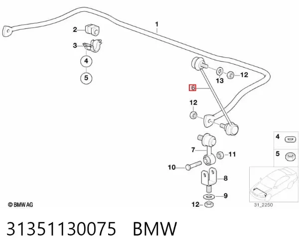 Montante de estabilizador dianteiro 31351130075 BMW
