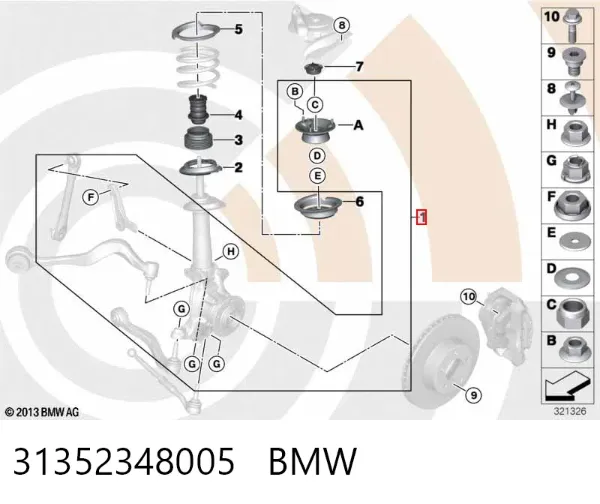 Suporte de amortecedor dianteiro 31352348005 BMW
