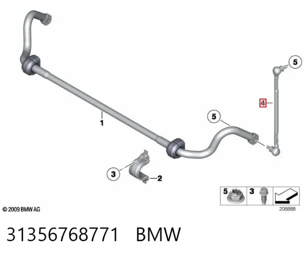 Montante esquerdo de estabilizador dianteiro 31356768771 BMW
