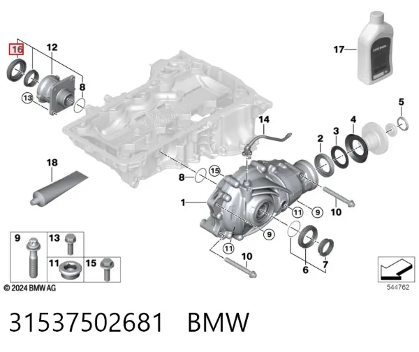 Arruela de diferencial do eixo dianteiro 31537502681 BMW