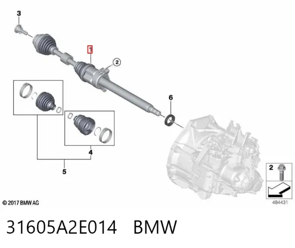 Semieixo (acionador) dianteiro direito 31605A2E014 BMW