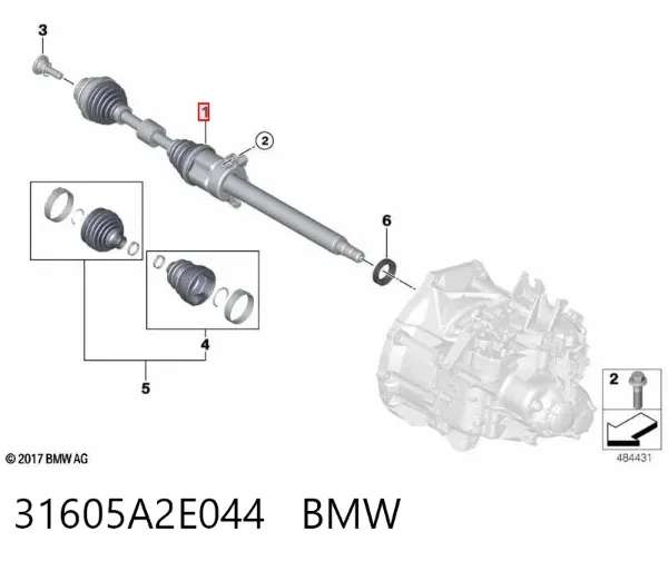 Semieixo (acionador) dianteiro direito 31605A2E044 BMW