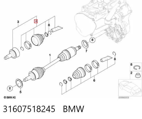 Bota de proteção externa de junta homocinética do semieixo dianteiro 31607518245 BMW