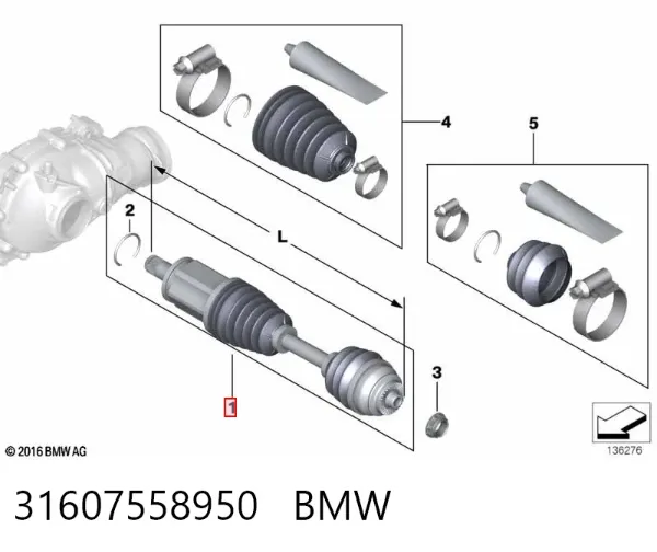 Semieixo (acionador) dianteiro direito 31607558950 BMW