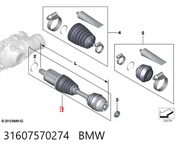 Semieixo (acionador) dianteiro direito 31607570274 BMW