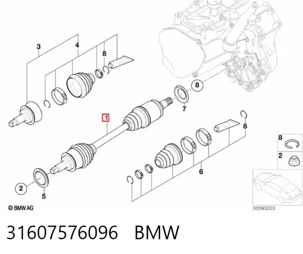 Semieixo (acionador) dianteiro esquerdo 31607576096 BMW