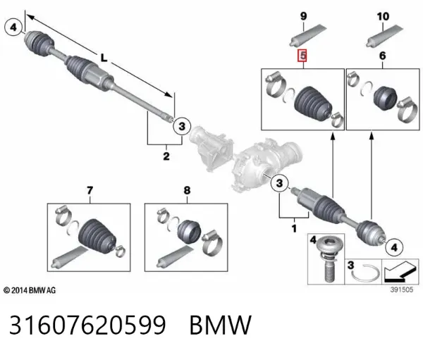Bota de proteção interna esquerda de junta homocinética do semieixo dianteiro 31607620599 BMW