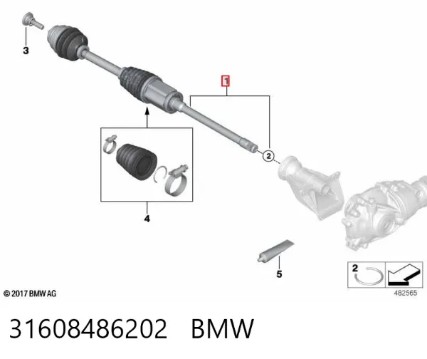 Semieixo (acionador) dianteiro direito 31608486202 BMW