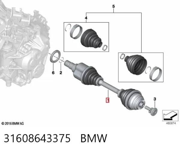 Semieixo (acionador) dianteiro esquerdo 31608643375 BMW