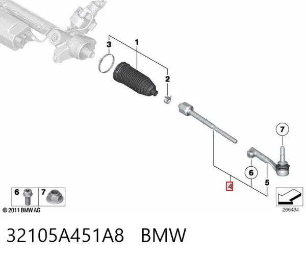 Tração de direção montada direita 32105A451A8 BMW