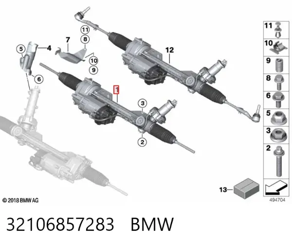 Cremalheira da direção 32106857283 BMW