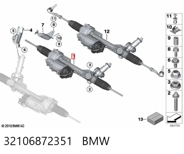 Cremalheira da direção 32106872351 BMW