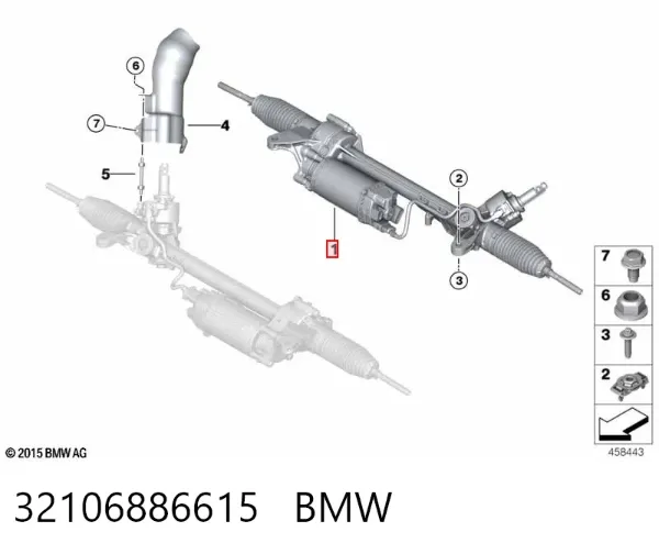 Cremalheira da direção 32106886615 BMW