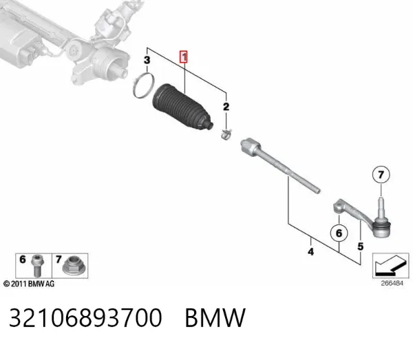 Bota de proteção do mecanismo de direção (de cremalheira) 32106893700 BMW