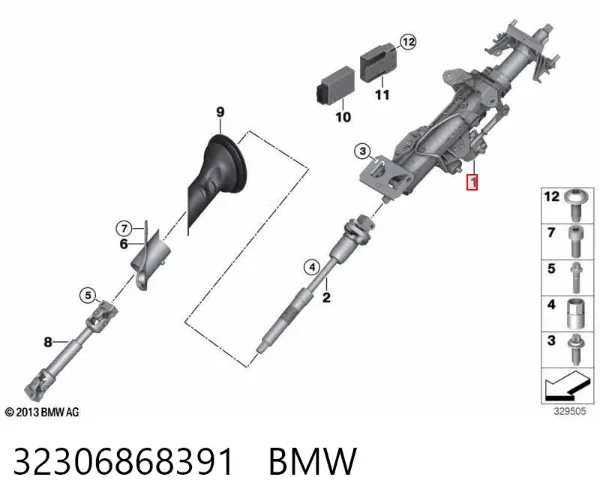 Coluna da direção 32306868391 BMW