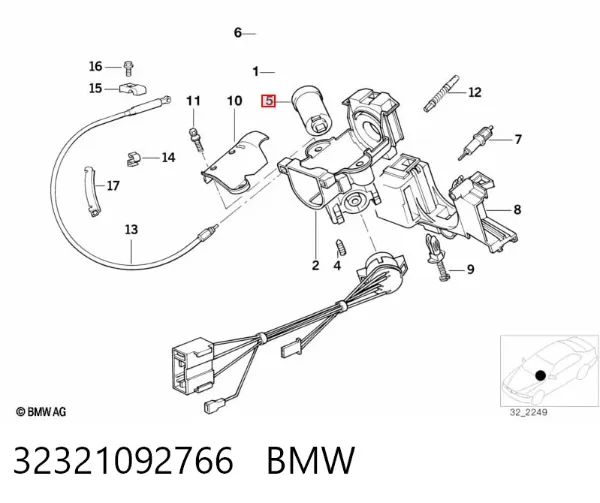 Trinco de fecho de ignição 32321092766 BMW