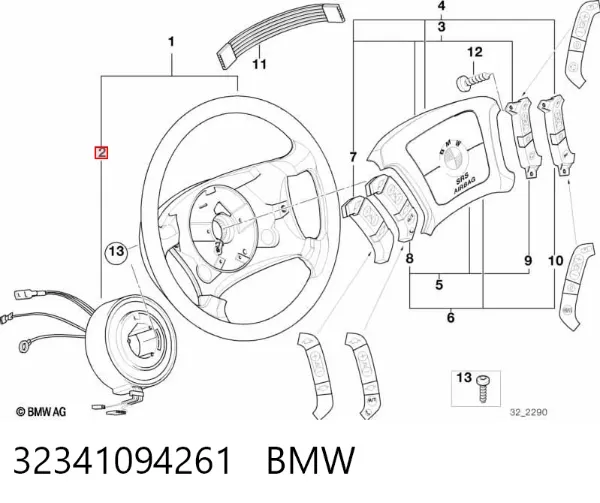 Anel AIRBAG de contato, cabo plano do volante 32341094261 BMW