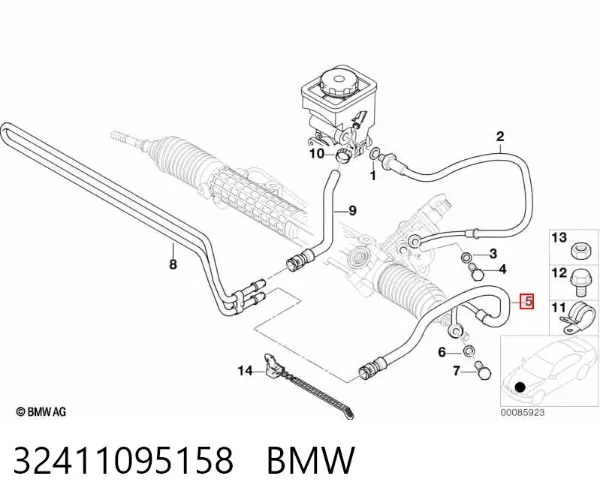 Cano derivado de ventilação de cárter (de separador de óleo) 32411095158 BMW