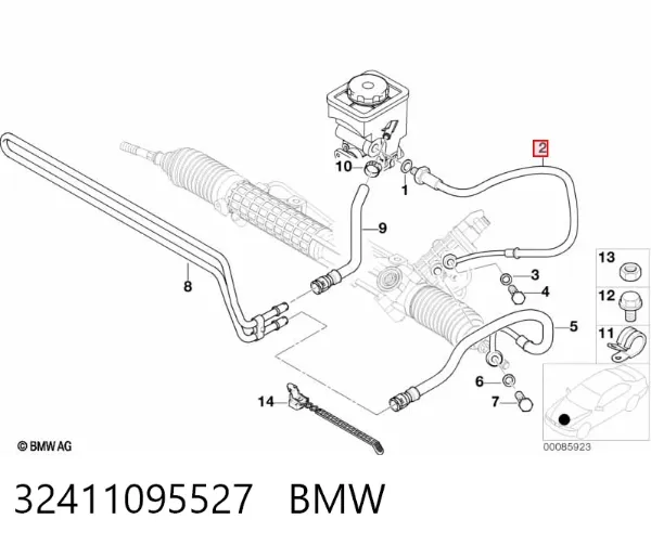 Mangueira da Direção hidrâulica assistida de pressão alta desde a bomba até a régua (do mecanismo) 32411095527 BMW