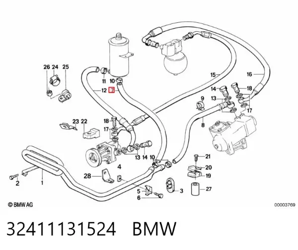 Mangueira da Direção hidrâulica assistida de pressão baixa, desde o tanque até a bomba 32411131524 BMW