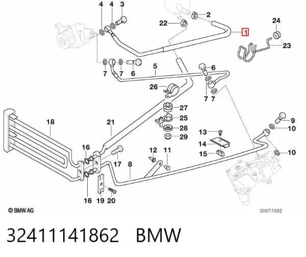Mangueira da Direção hidrâulica assistida de pressão baixa, desde o tanque até a bomba 32411141862 BMW