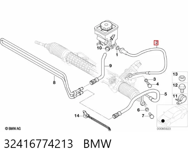 Mangueira da Direção hidrâulica assistida de pressão alta desde a bomba até a régua (do mecanismo) 32416774213 BMW