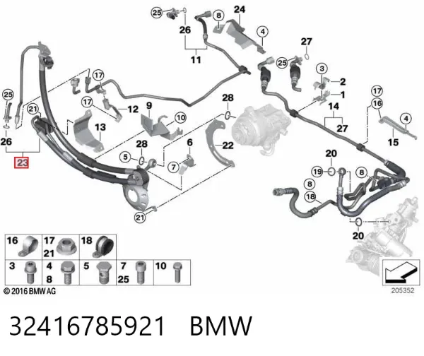 Mangueira do sistema hidráulico 32416785921 BMW