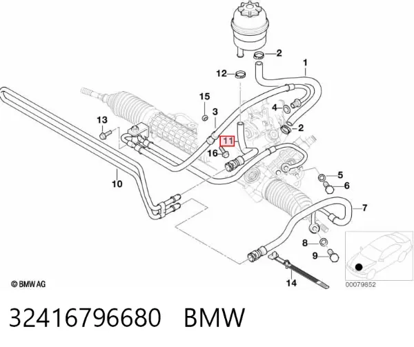 Mangueira da Direção hidrâulica assistida de pressão baixa, desde a cremalheira (do mecanismo) até o tanque 32416796680 BMW