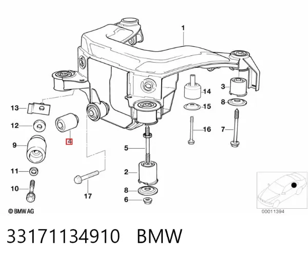 Bloco silencioso de viga traseira (de plataforma veicular) 33171134910 BMW