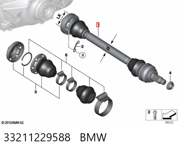 Semieixo traseiro direito 33211229588 BMW