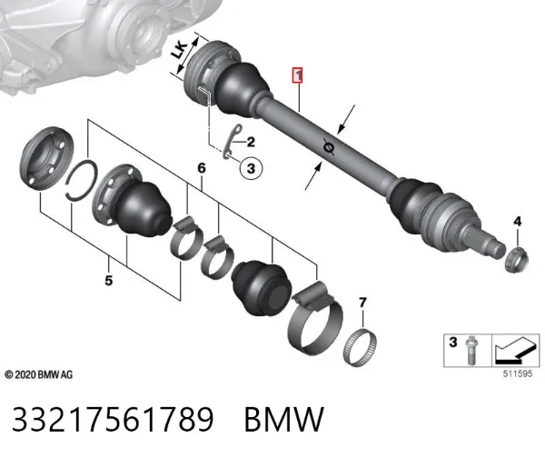 Semieixo traseiro esquerdo 33217561789 BMW