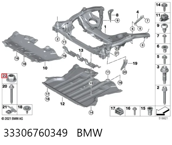 Porca de parafuso de fixação de braço oscilante dianteiro inferior 33306760349 BMW