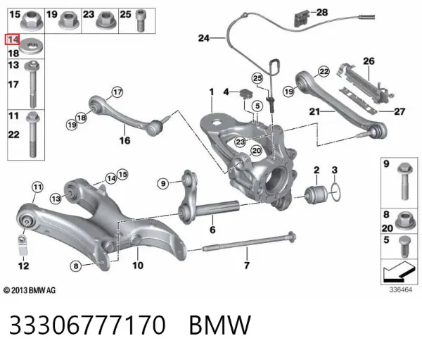 Arruela de parafuso de fixação de braço oscilante dianteiro inferior 33306777170 BMW