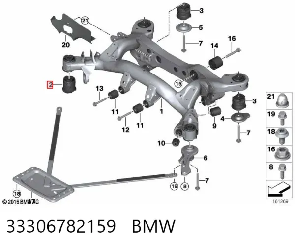 Bloco silencioso de viga traseira (de plataforma veicular) 33306782159 BMW