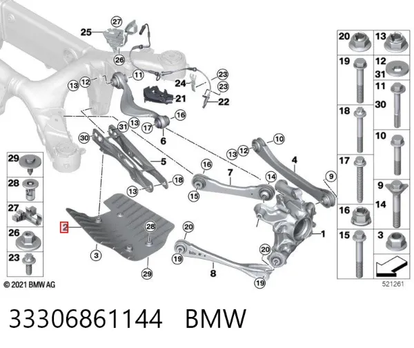 Proteção do braço inferior traseiro 33306861144 BMW
