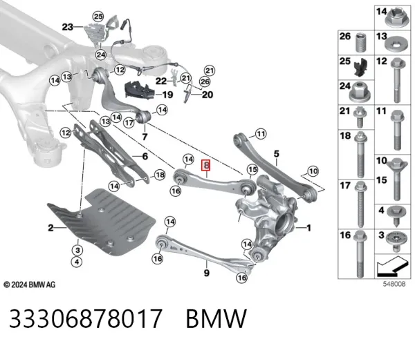 Braço oscilante superior esquerdo de suspensão traseira 33306878017 BMW