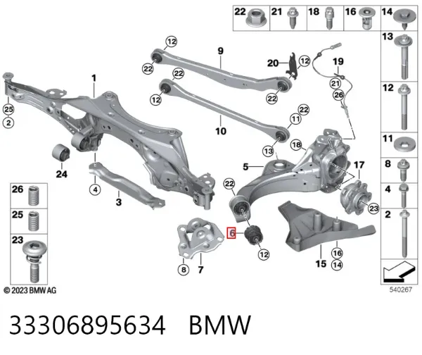 Bloco silencioso dianteiro de braço oscilante traseiro longitudinal 33306895634 BMW