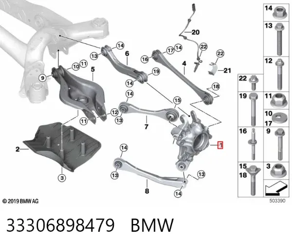 Pino moente (extremidade do eixo) traseiro esquerdo 33306898479 BMW