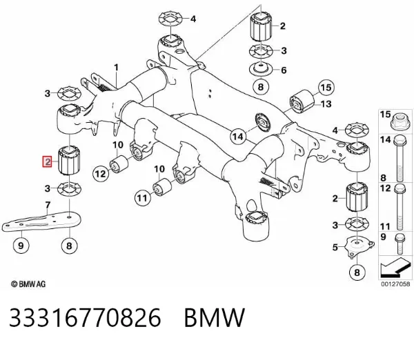 Bloco silencioso de viga traseira (de plataforma veicular) 33316770826 BMW