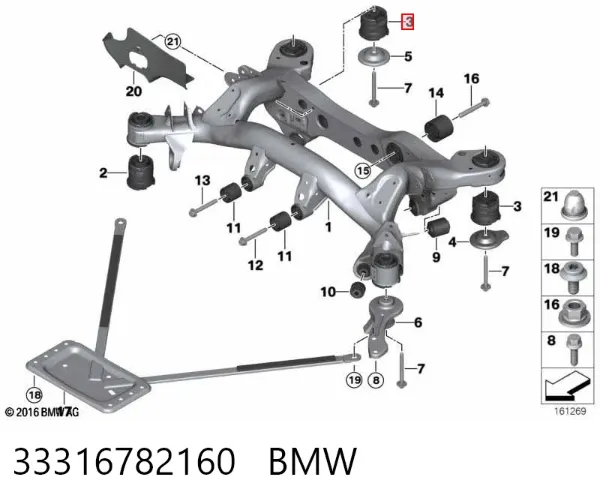 Bloco silencioso de viga traseira (de plataforma veicular) 33316782160 BMW