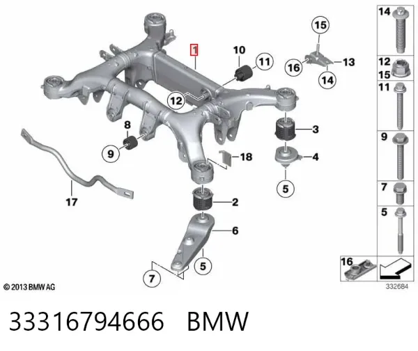 Viga de suspensão traseira (plataforma veicular) BMW 7 F01, F02, F03, F04