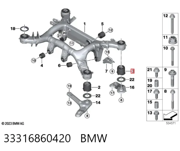 Coxim de viga traseira 33316860420 BMW