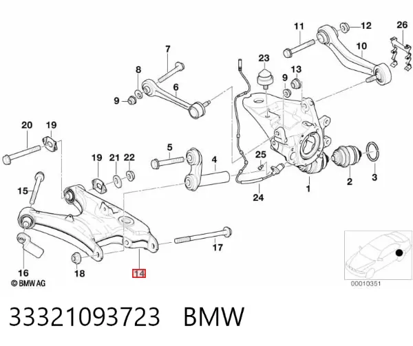 Braço oscilante inferior esquerdo de suspensão traseira 33321093723 BMW