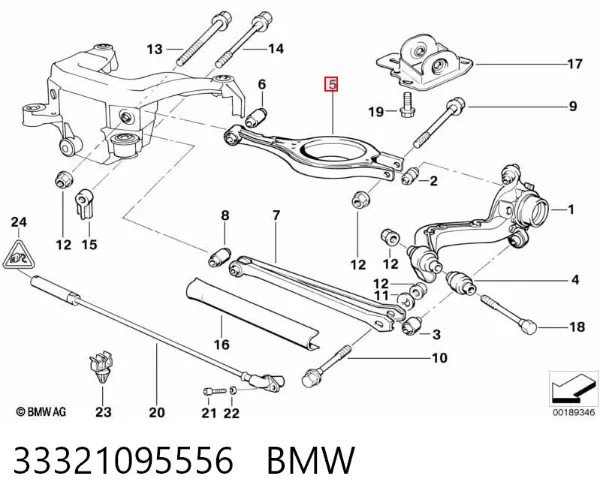 Braço oscilante transversal direito de suspensão traseira 33321095556 BMW