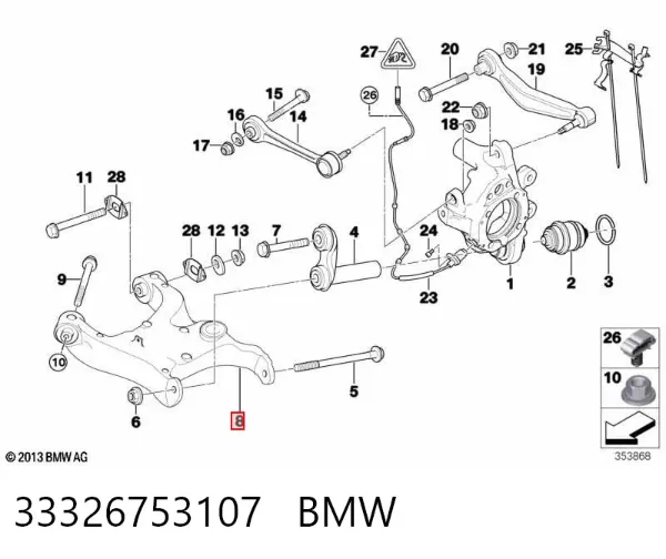 Braço oscilante inferior esquerdo de suspensão traseira 33326753107 BMW