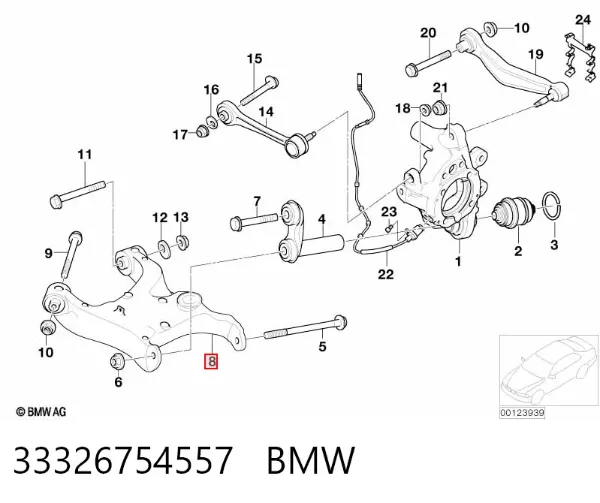 Braço oscilante inferior esquerdo de suspensão traseira 33326754557 BMW
