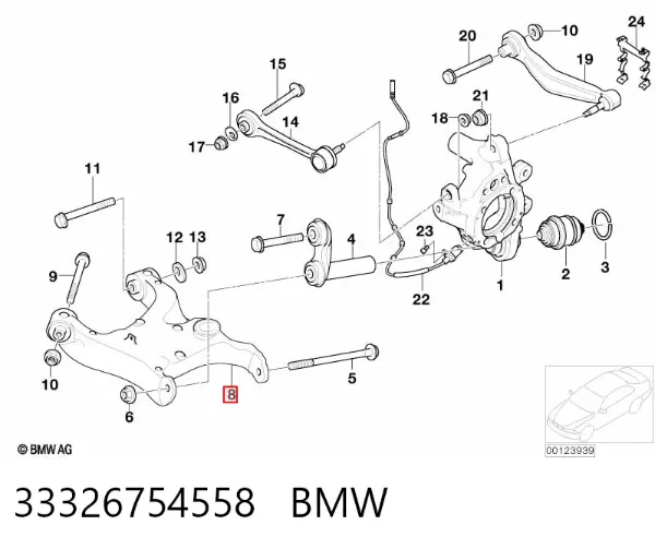 Braço oscilante inferior direito de suspensão traseira 33326754558 BMW