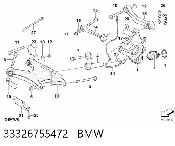 Braço oscilante inferior direito de suspensão traseira 33326755472 BMW